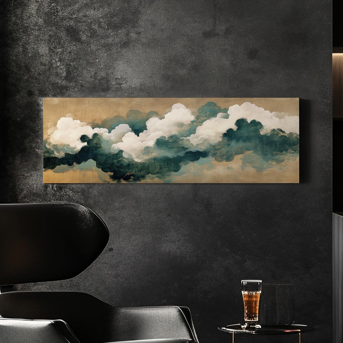 Serene Cloudscape Canvas Art | Impasto Brushstroke Print | Tranquil Zen Wall Art For Living Room | Sand Dune Seafoam Art Panoramic Wall Art