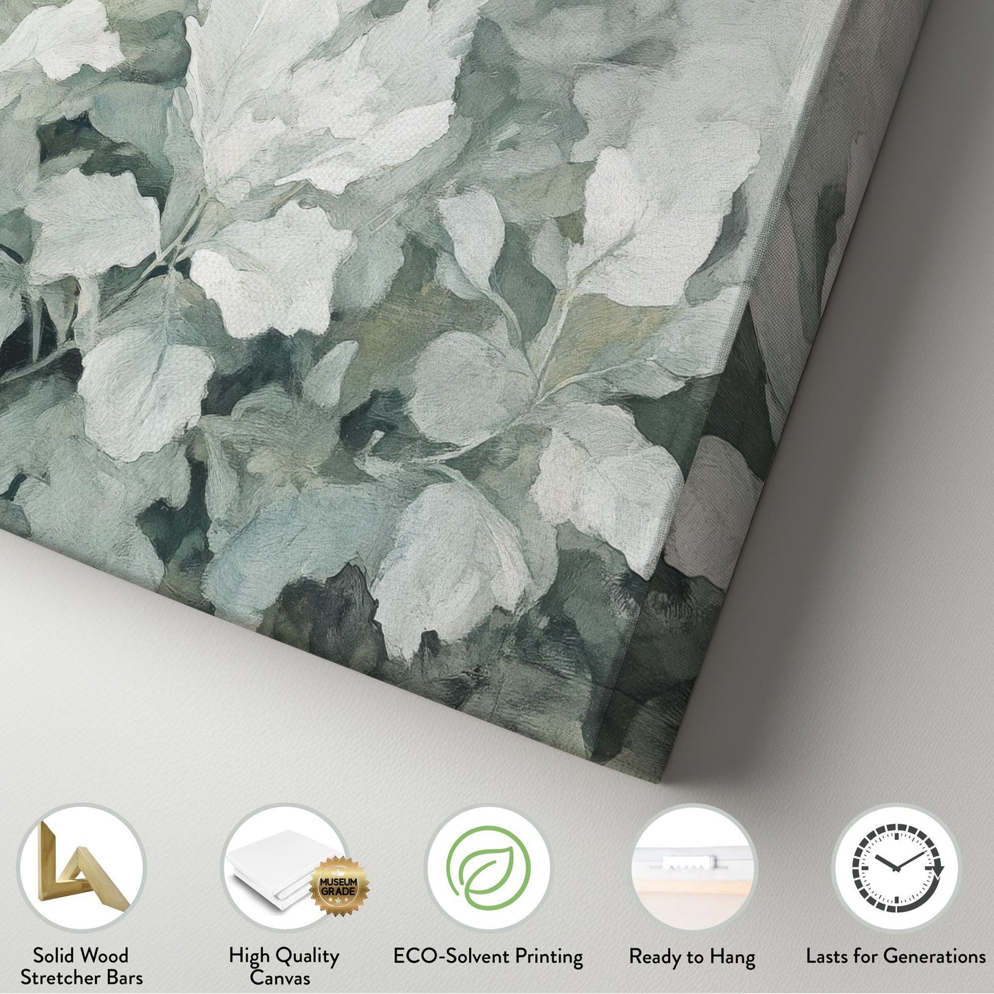 Serene Botanical Canvas Art | Impasto Print | Tranquil Botanical Wall Art For Living Room | Sage Green Art | Modern Zen Decor Horizontal Art