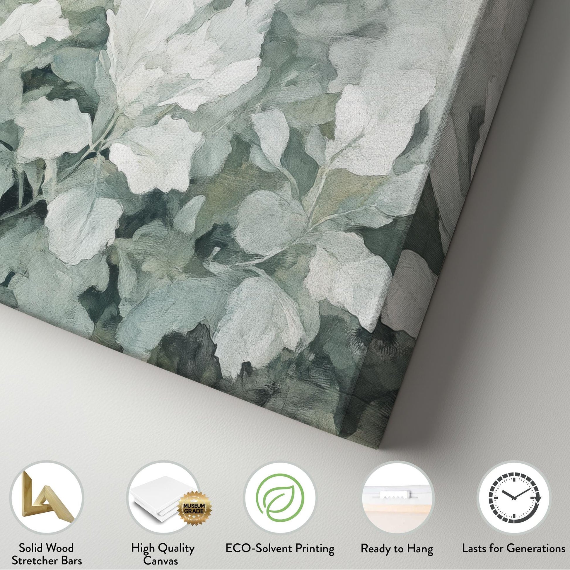 Serene Botanical Canvas Art | Impasto Print | Tranquil Botanical Wall Art For Living Room | Sage Green Art | Modern Zen Decor Horizontal Art