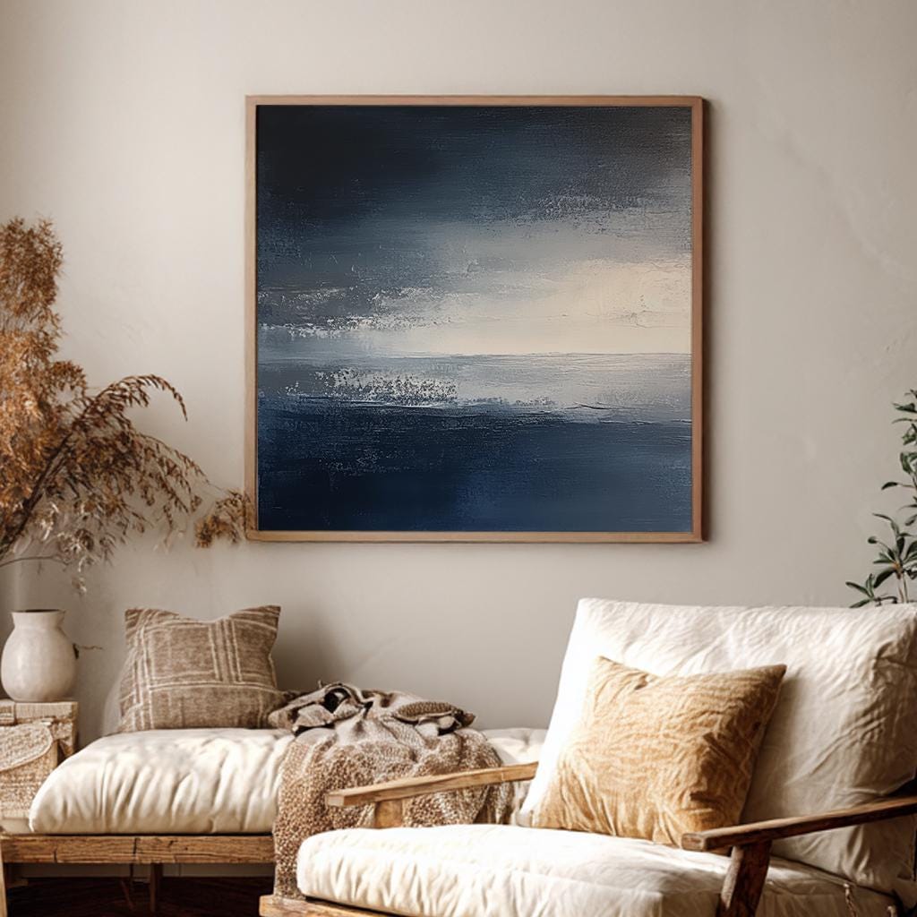 Seascape Impasto Canvas Art | Abstract Textural Print | Coastal Modern Wall Art For Living Room Square Canvas Art