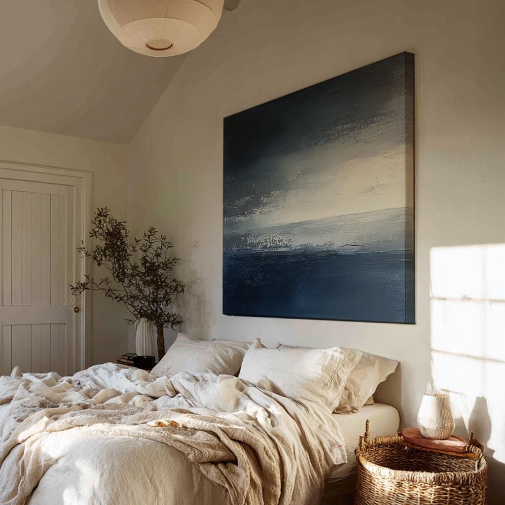 Seascape Impasto Canvas Art | Abstract Textural Print | Coastal Modern Wall Art For Living Room Square Canvas Art