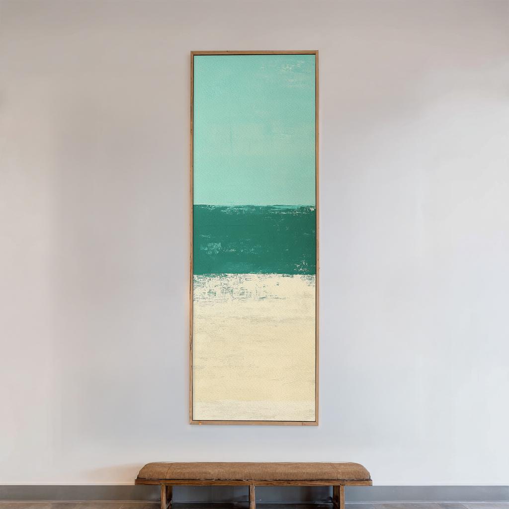 Seascape Abstract Canvas Art | Impasto Print | Coastal Bohemian Wall Art For Living Room | Seafoam Jade Art Long Vertical Art