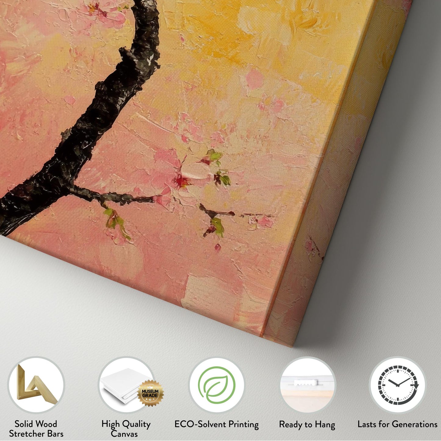 Sakura Blossom Canvas Art | Impasto Print | Bohemian Wall Art For Living Room | Blush Pink Art | Zen Decor Long Vertical Art