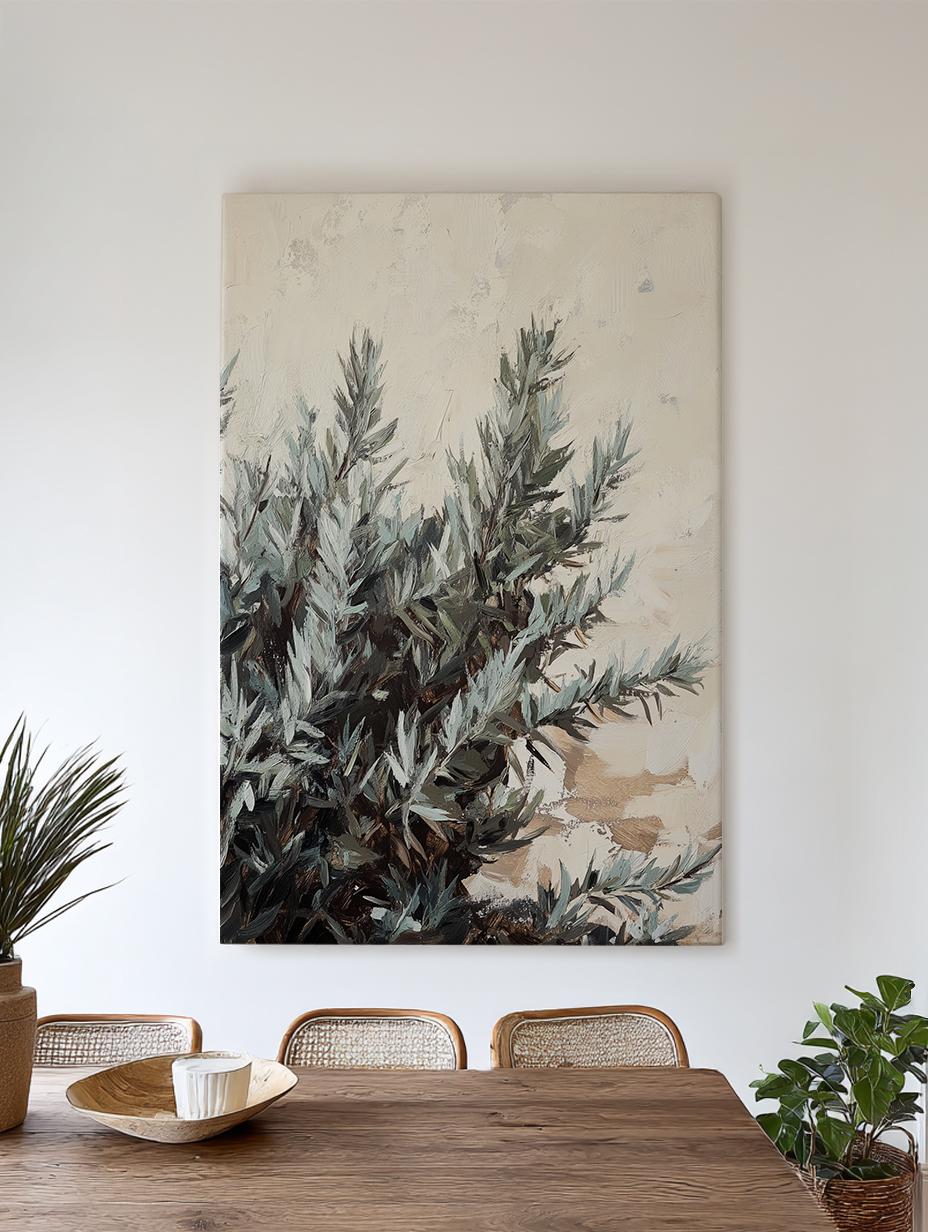 Sagebrush Impressionist Canvas Art | Impasto Painting Print | Bohemian Wall Art For Living Room | Silver Sage Art Vertical Canvas