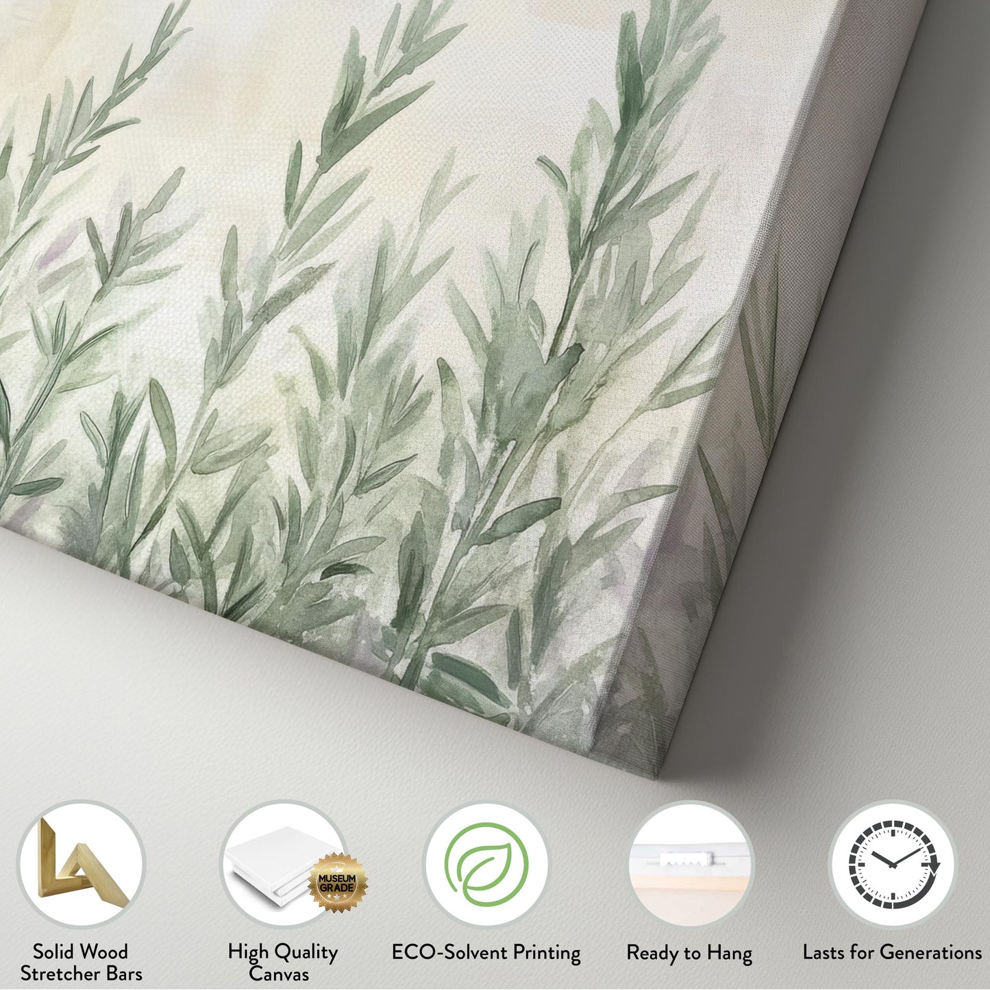 Rosemary Sprig Canvas Art | Watercolor Botanical Print | Tranquil Spa Wall Art For Living Room | Sage Green Art Horizontal Art