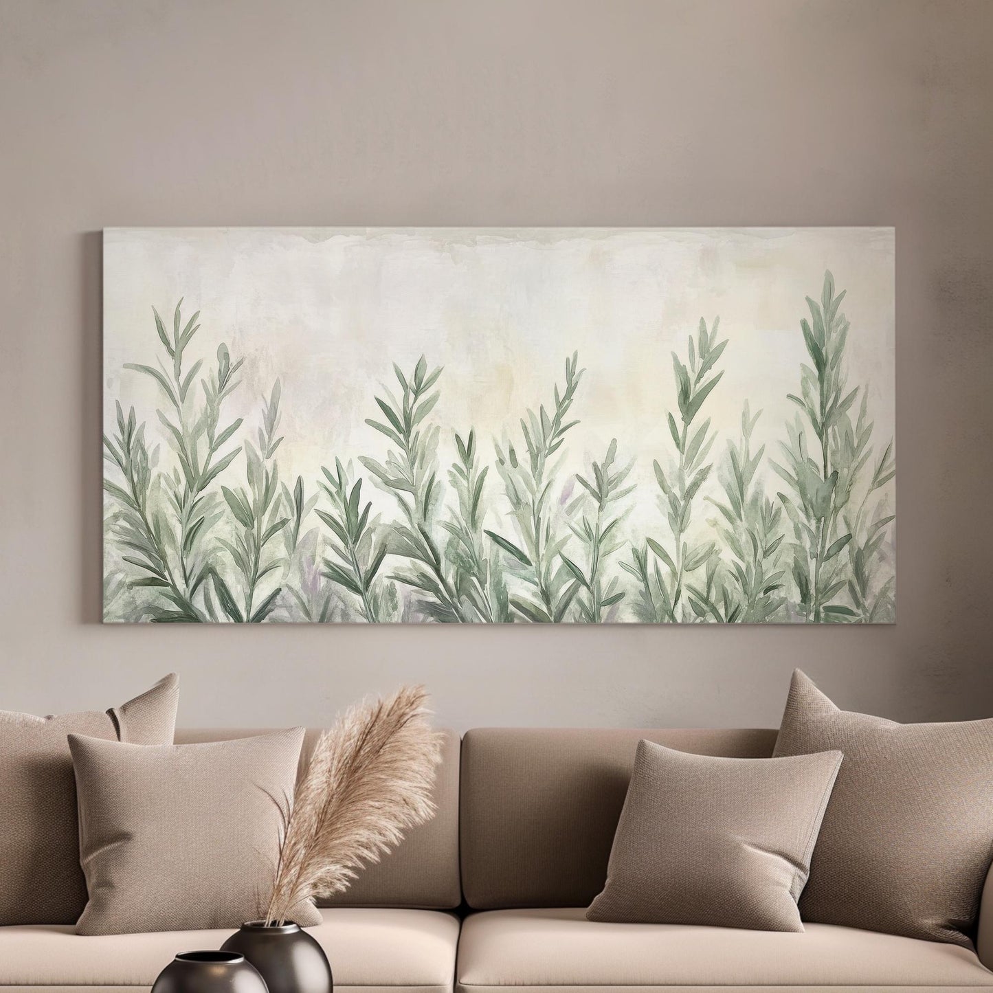 Rosemary Sprig Canvas Art | Watercolor Botanical Print | Tranquil Spa Wall Art For Living Room | Sage Green Art Horizontal Art