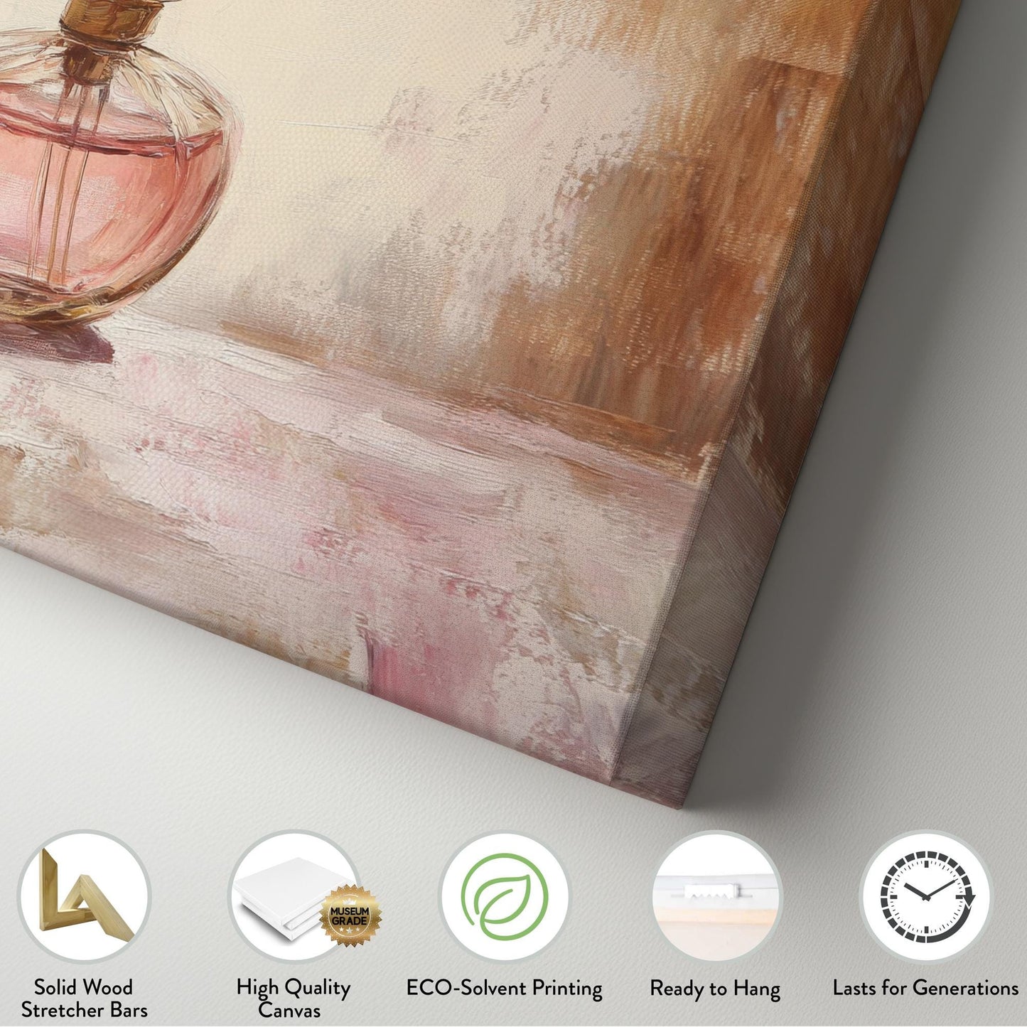 Rose Perfume Bottle Canvas Art | Impasto Oil Print | French Country Wall Art For Bedroom | Blush Pink Art Horizontal Art
