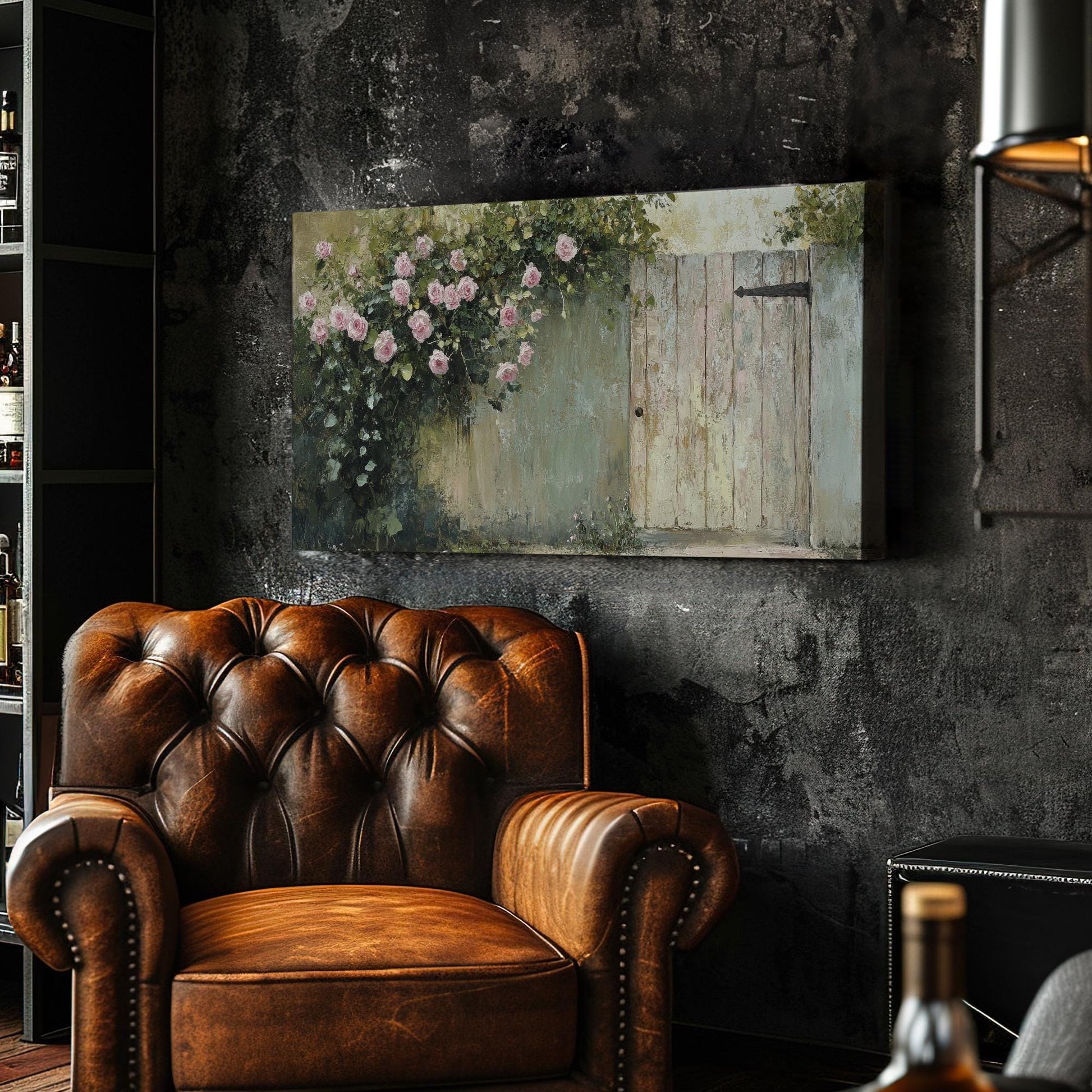 Romantic Rose Garden Canvas Art | Impasto Oil Painting Print | French Country Wall Art For Living Room Horizontal Art