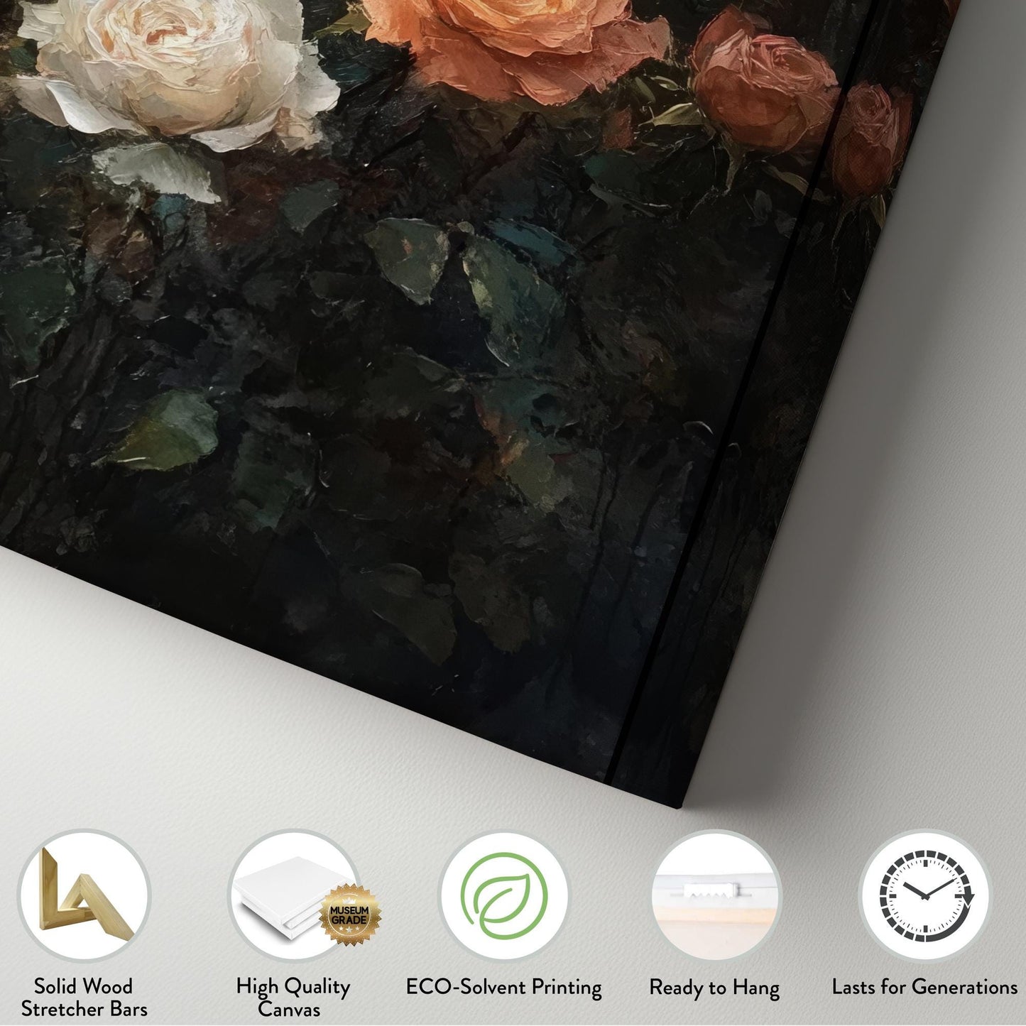 Romantic Rose Garden Canvas Art | Impasto Oil Painting Print | Bohemian Wall Art For Living Room | Blush Pink Cream Art Long Vertical Art