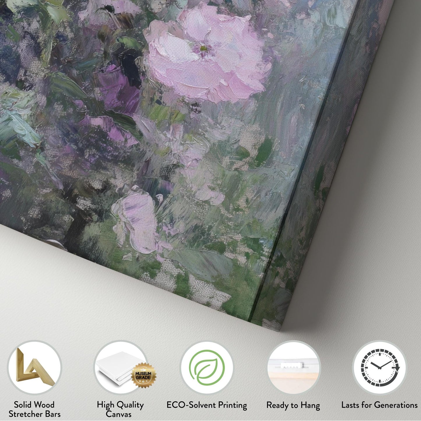 Romantic Rose Garden Canvas Art | Impasto Floral Print | Bohemian Wall Art For Living Room | Blush Pink Lavender Art Long Vertical Art