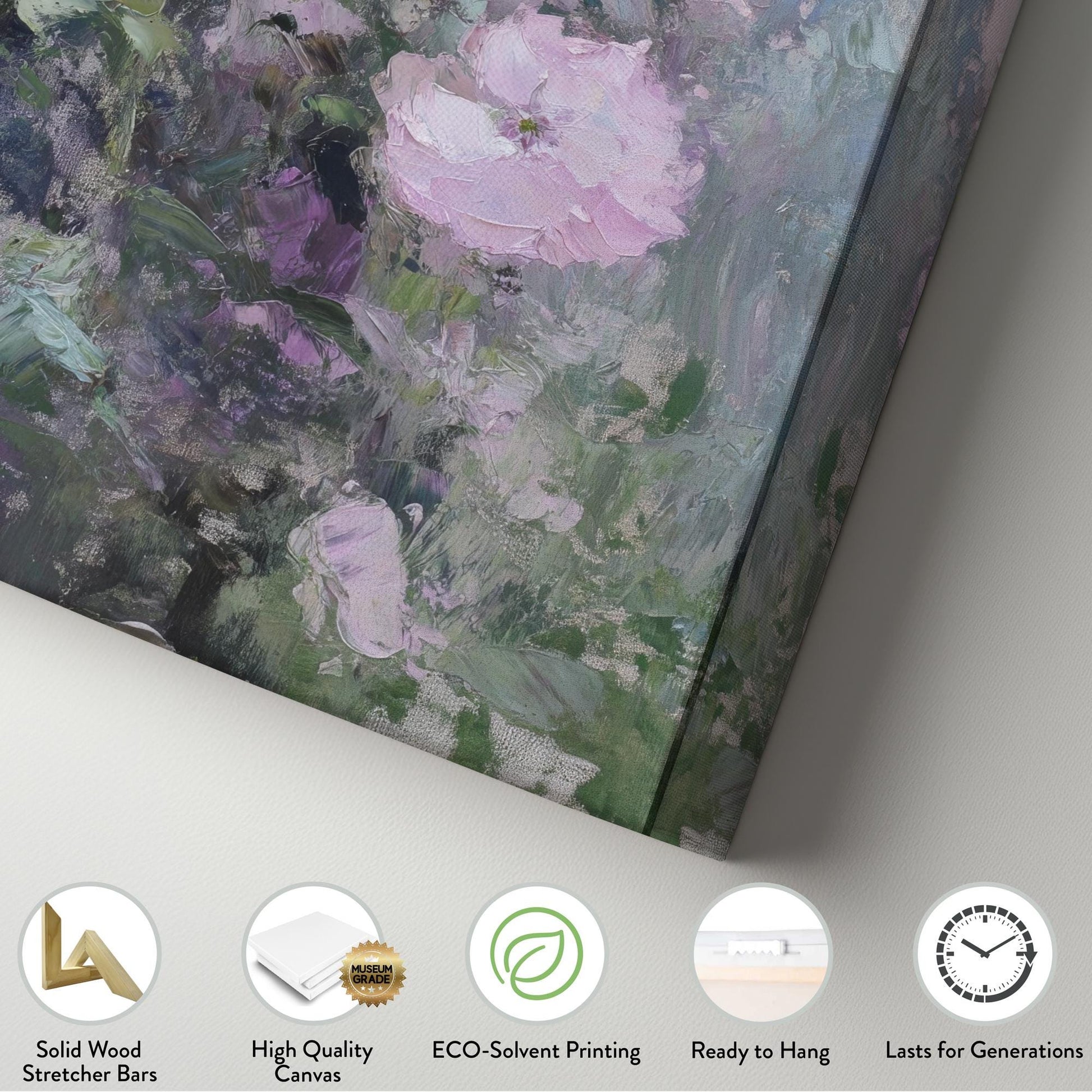 Romantic Rose Garden Canvas Art | Impasto Floral Print | Bohemian Wall Art For Living Room | Blush Pink Lavender Art Long Vertical Art