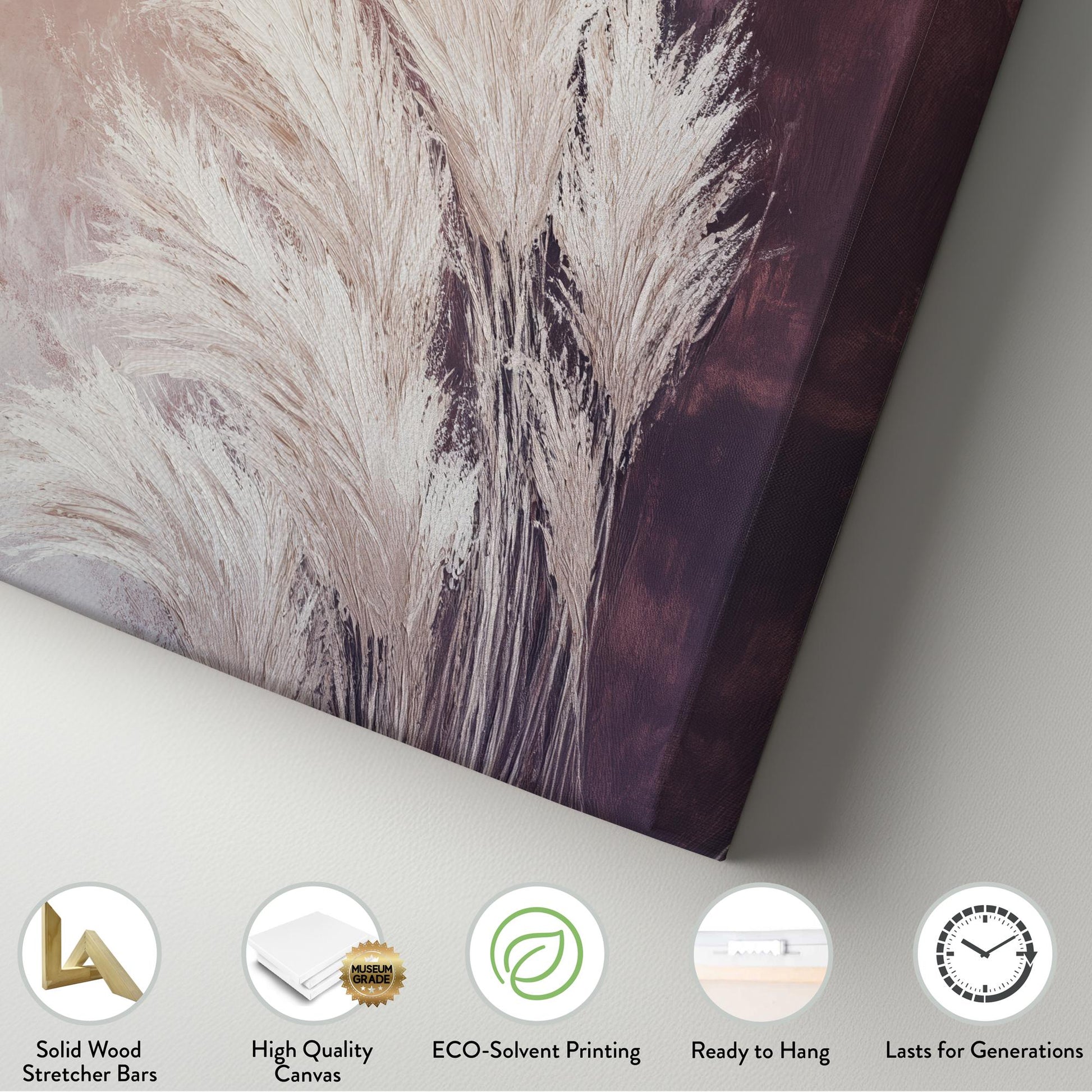 Pampas Grass Canvas Art | Impasto Brushstroke Print | Bohemian Wall Art For Living Room | Blush Pink Dusty Rose Art Vertical Canvas