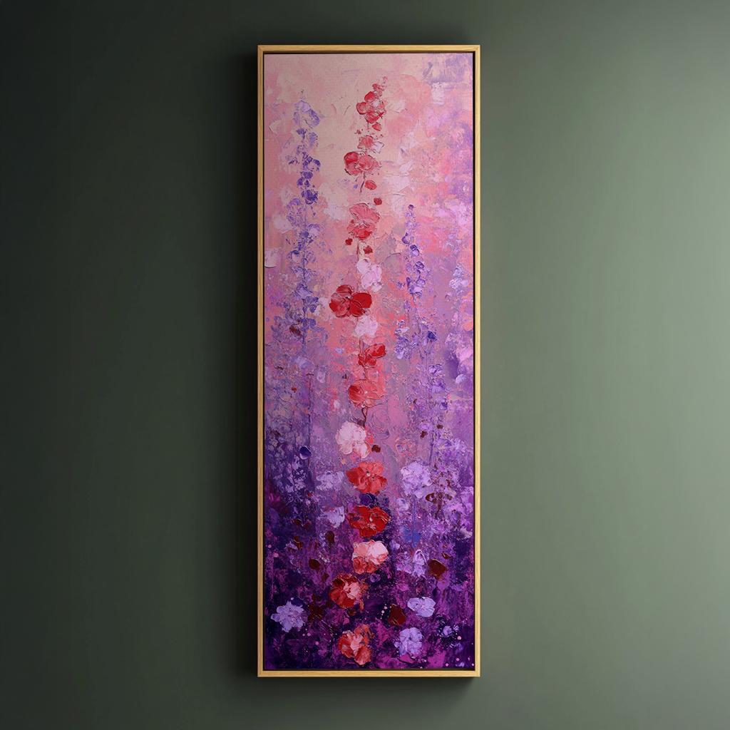 Romantic Lavender Field Canvas Art | Impasto Floral Print | Bohemian Wall Art For Bedroom | Amethyst Dusk Art Long Vertical Art