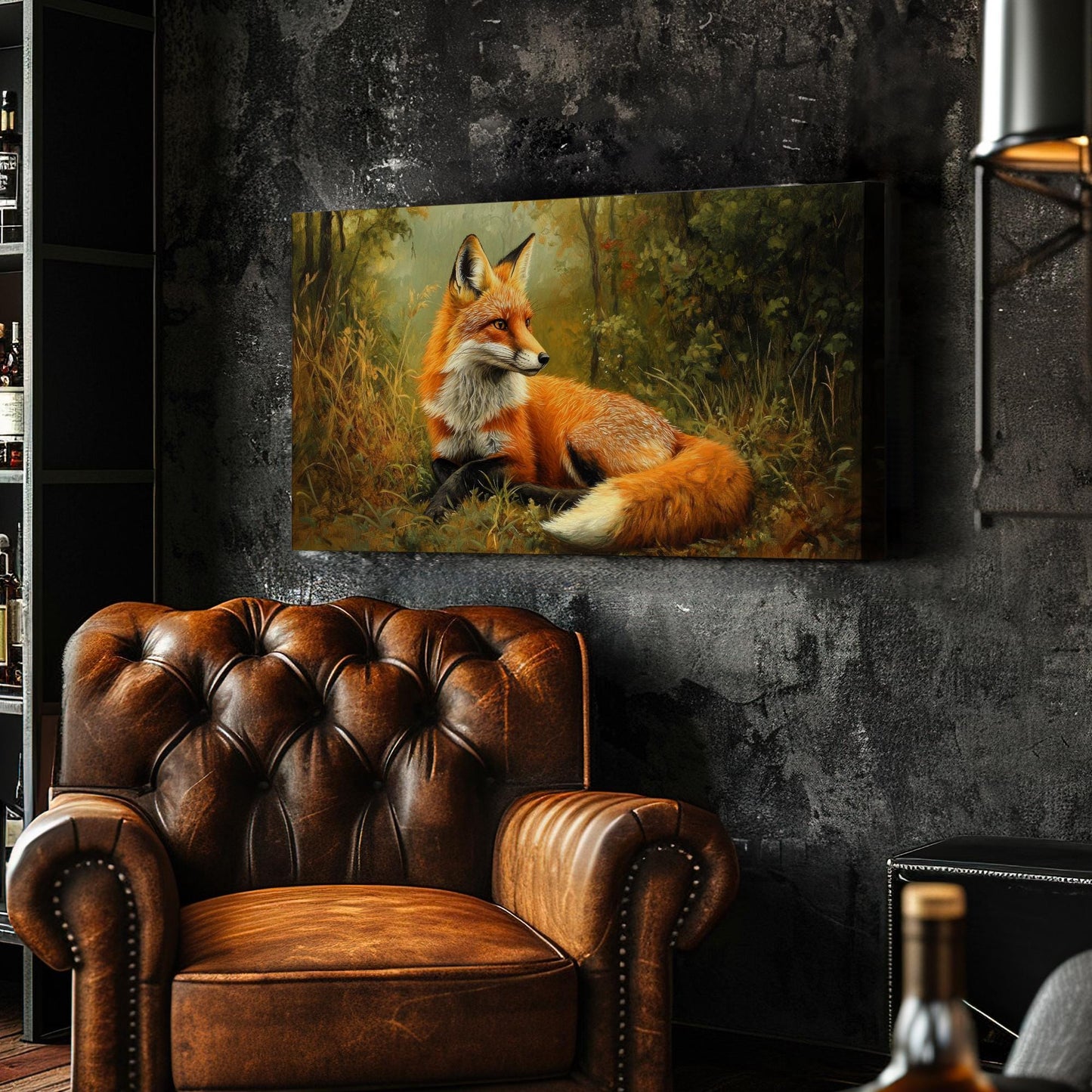 Red Fox in Autumnal Forest Canvas Art | Impasto Oil Painting Print | Bohemian Eclectic Wall Art For Living Room Horizontal Art
