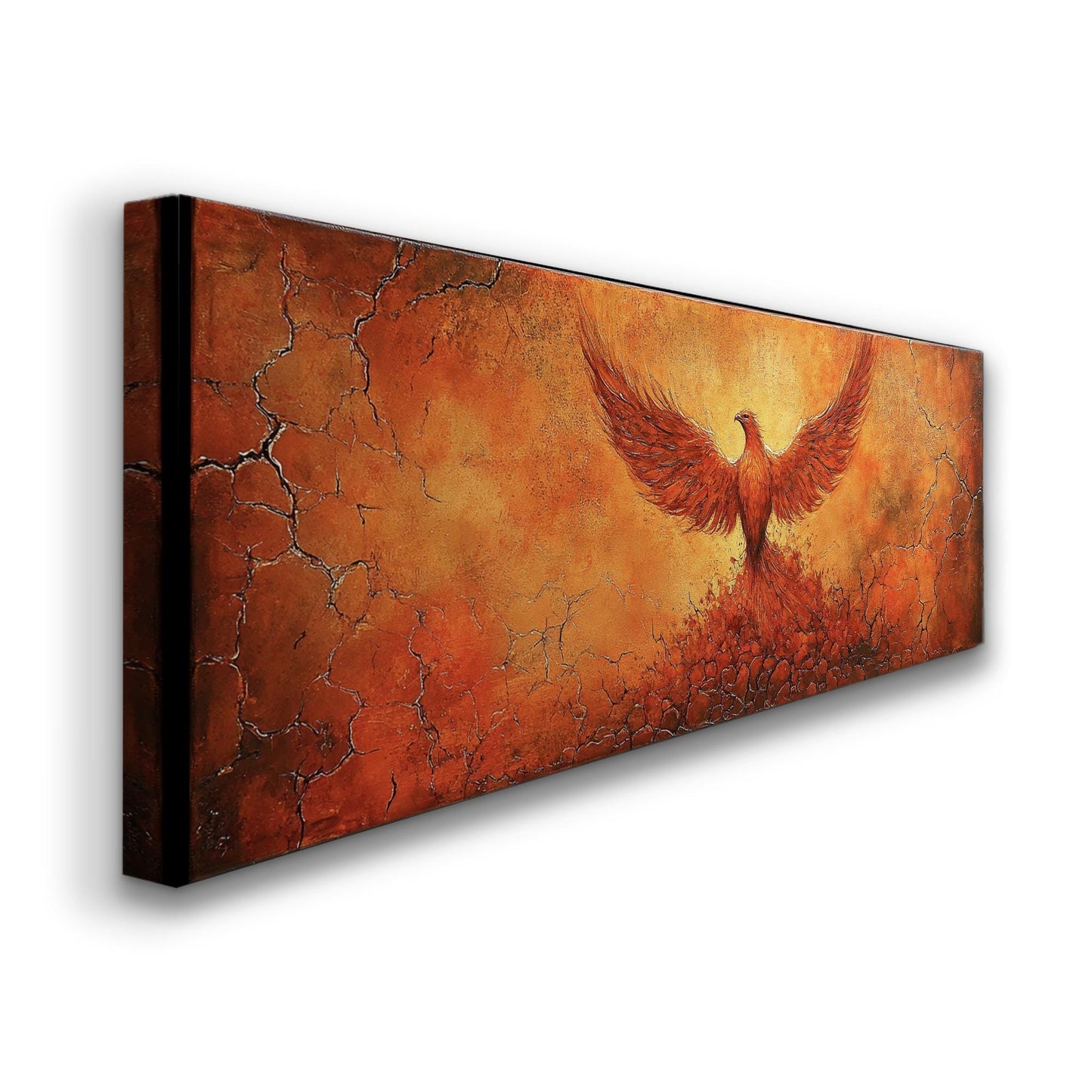 Reborn Phoenix Canvas Art | Impasto Textural Print | Biophilic Wall Art For Living Room | Fiery Ember Art Panoramic Wall Art