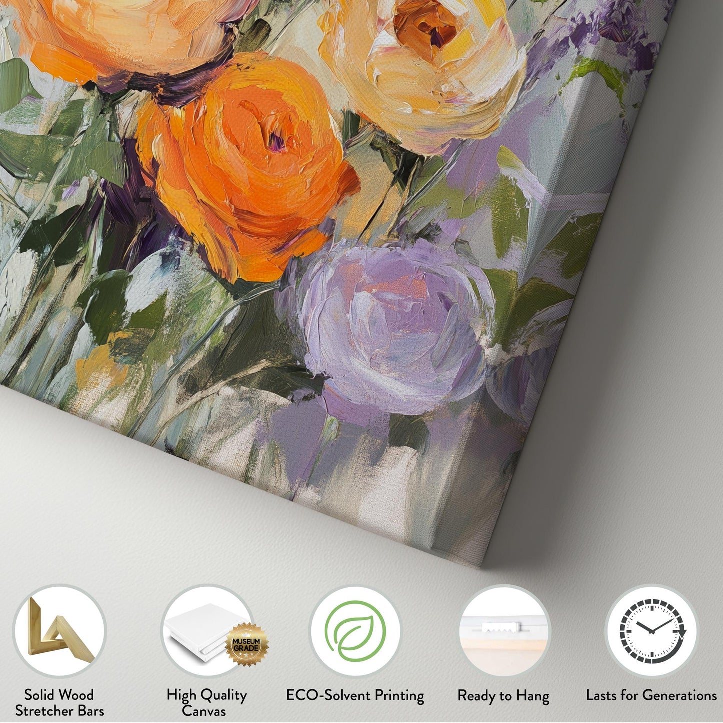 Ranunculus Bouquet Canvas Art | Impasto Floral Print | Bohemian Modern Wall Art For Living Room | Apricot Blush Art Vertical Canvas