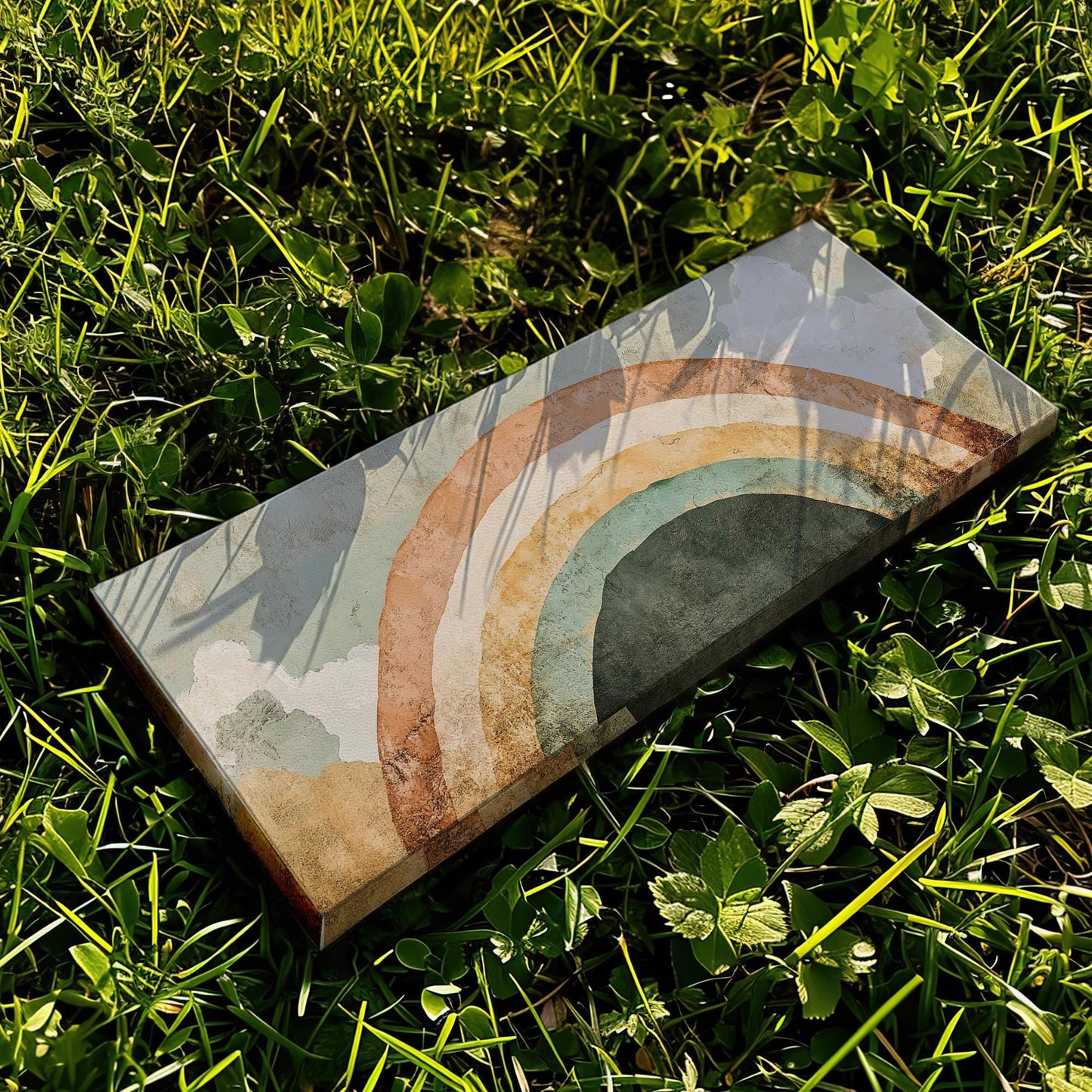 Rainbow Arch Canvas Art | Abstract Minimalist Print | Bohemian Wall Art For Nursery | Sage Green Terracotta Art Panoramic Wall Art