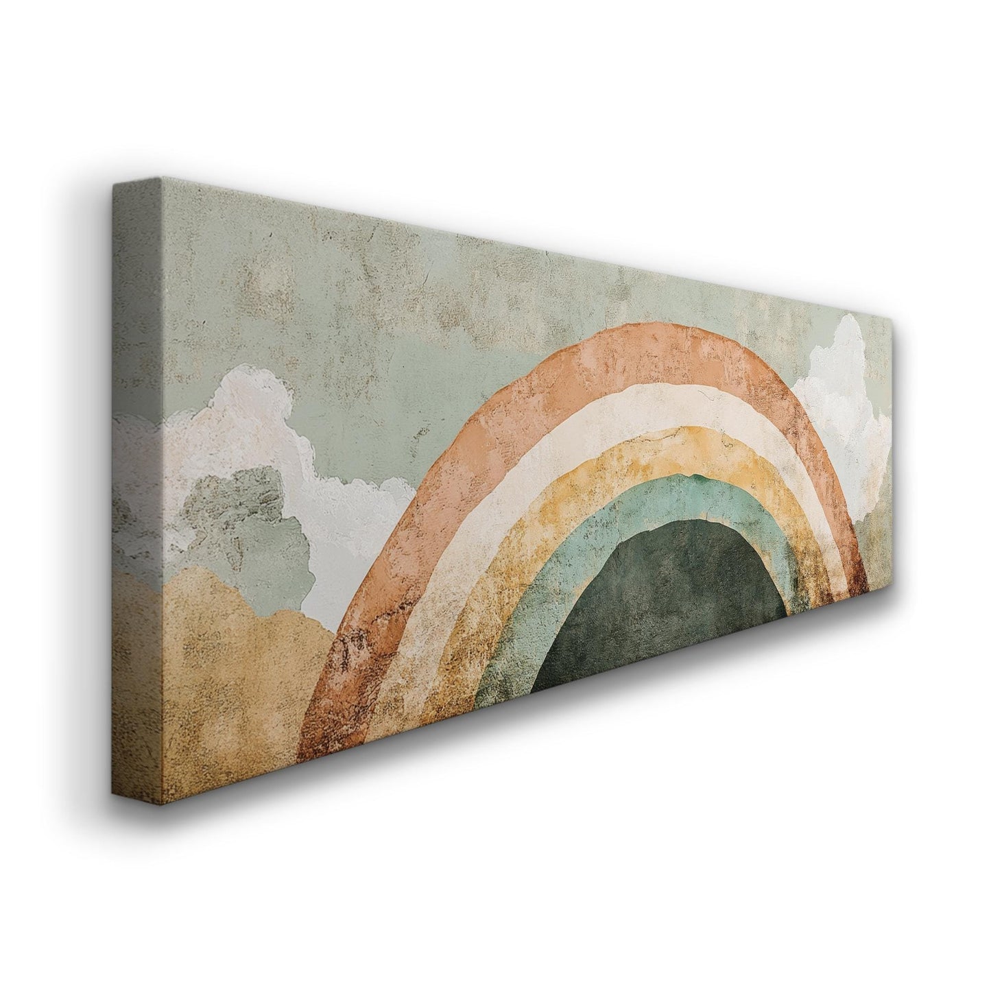 Rainbow Arch Canvas Art | Abstract Minimalist Print | Bohemian Wall Art For Nursery | Sage Green Terracotta Art Panoramic Wall Art