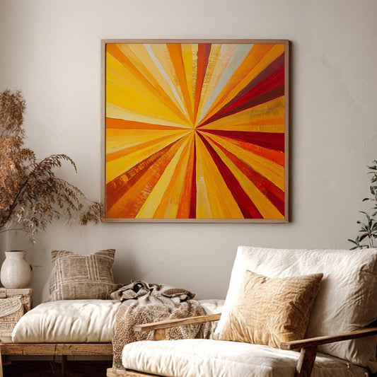 Radiant Sunburst Canvas Art | Impasto Radiating Lines Print | Mid Century Modern Wall Art For Living Room Square Canvas Art