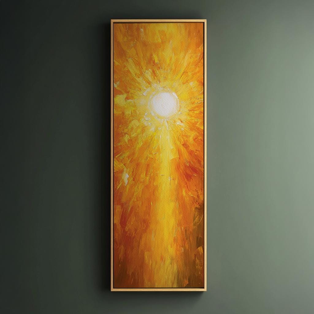 Radiant Sunburst Canvas Art | Impasto Palette Knife Print | Modern Minimalist Wall Art For Living Room Long Vertical Art