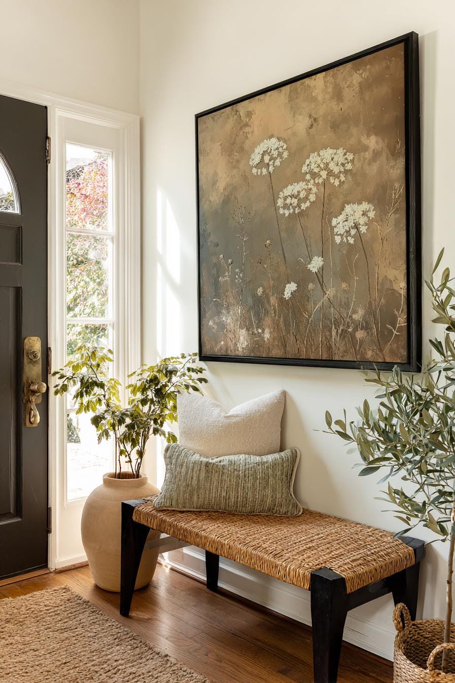 Queen Annes Lace Botanical Canvas Art | Impasto Print | Transitional Wall Art For Living Room | Greige Art Square Canvas Art