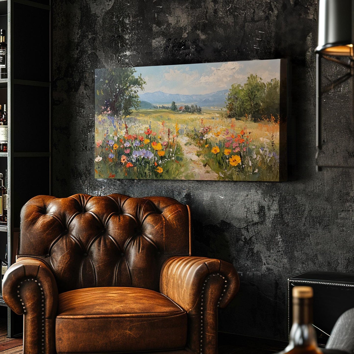 Provence Path Canvas Art | Impasto Floral Print | Bohemian Wall Art For Living Room | Honeycomb Hues Art Horizontal Art