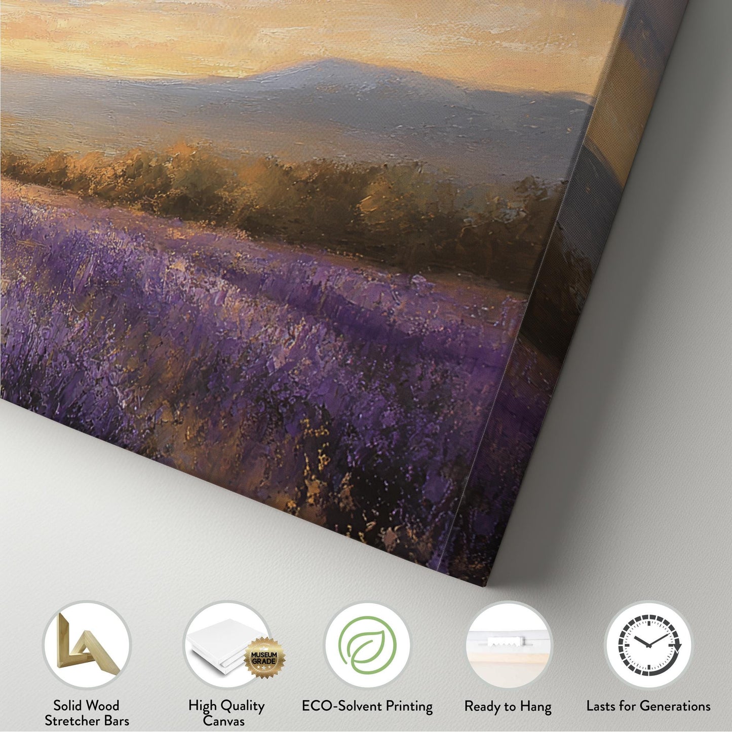Provence Lavender Sunset Canvas Art | Impressionistic Impasto Print | Bohemian Wall Art For Living Room Panoramic Wall Art