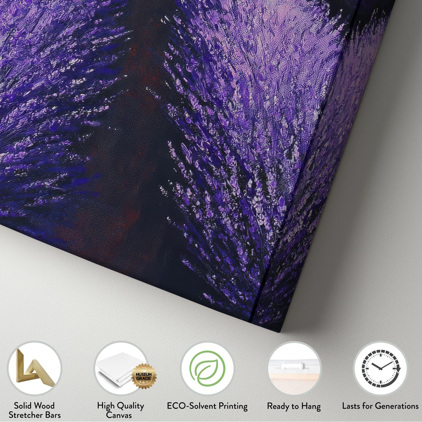 Provence Lavender Fields Canvas Art | Impasto Palette Knife Print | Bohemian Maximalist Wall Art For Living Room Long Vertical Art