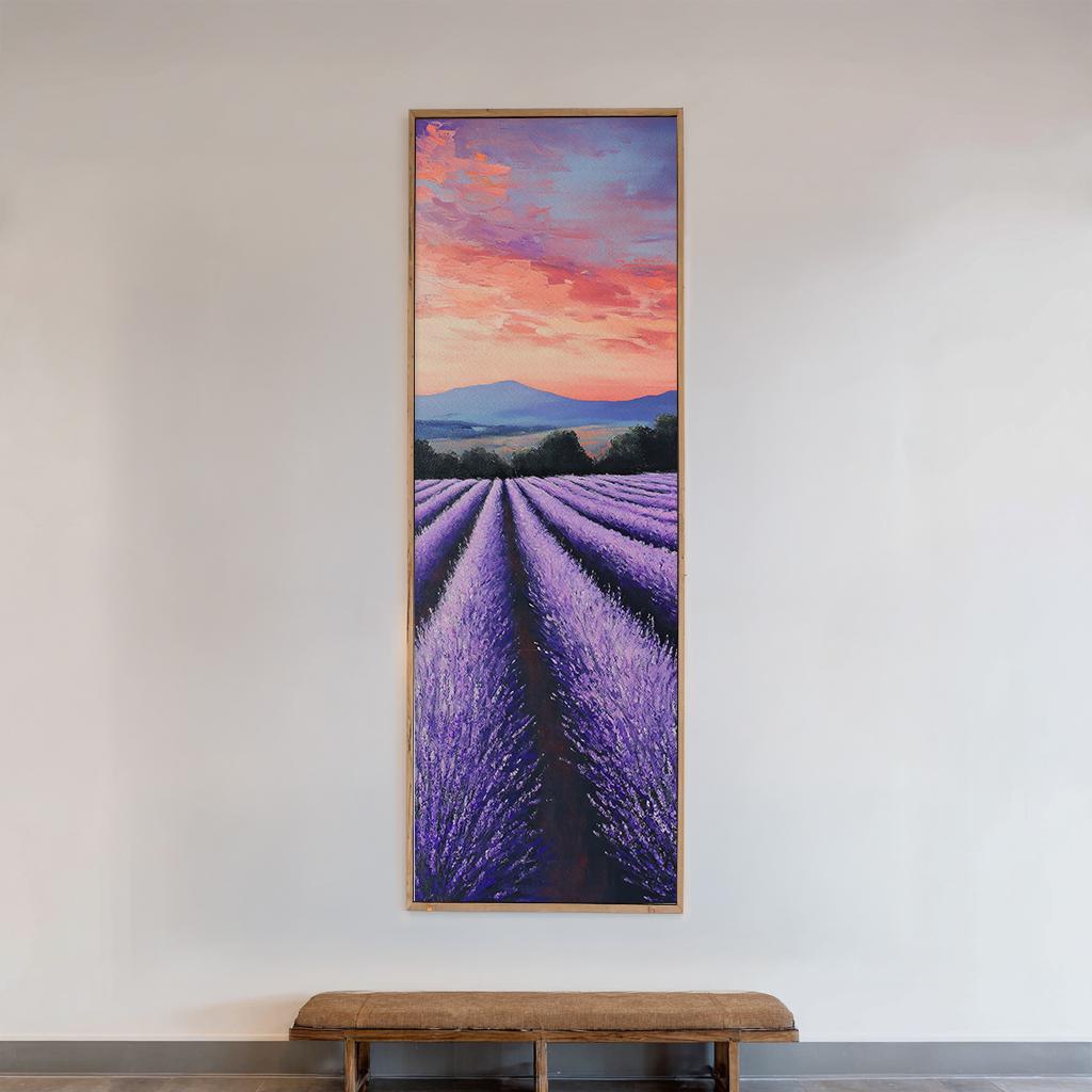 Provence Lavender Fields Canvas Art | Impasto Palette Knife Print | Bohemian Maximalist Wall Art For Living Room Long Vertical Art