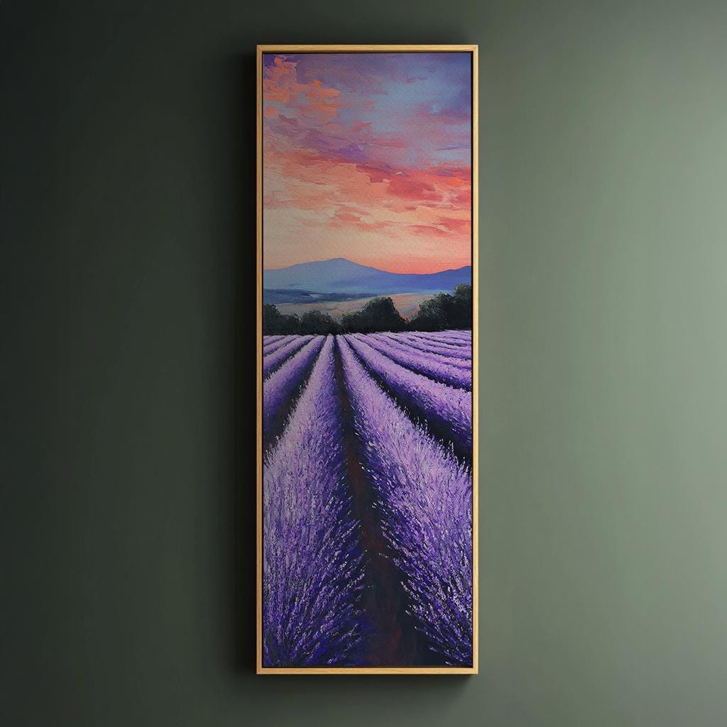 Provence Lavender Fields Canvas Art | Impasto Palette Knife Print | Bohemian Maximalist Wall Art For Living Room Long Vertical Art