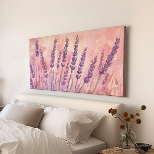 Provence Lavender Field Canvas Art | Watercolor Botanical Print | Romantic Bohemian Wall Art For Bedroom Horizontal Art