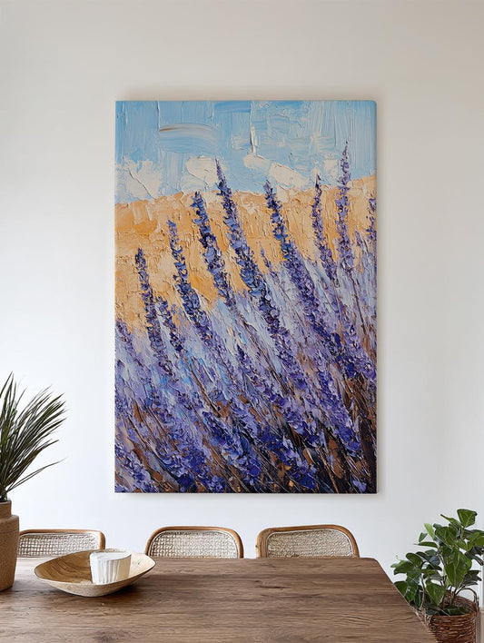 Provence Lavender Field Canvas Art | Palette Knife Impasto Print | Bohemian Wall Art For Living Room Vertical Canvas