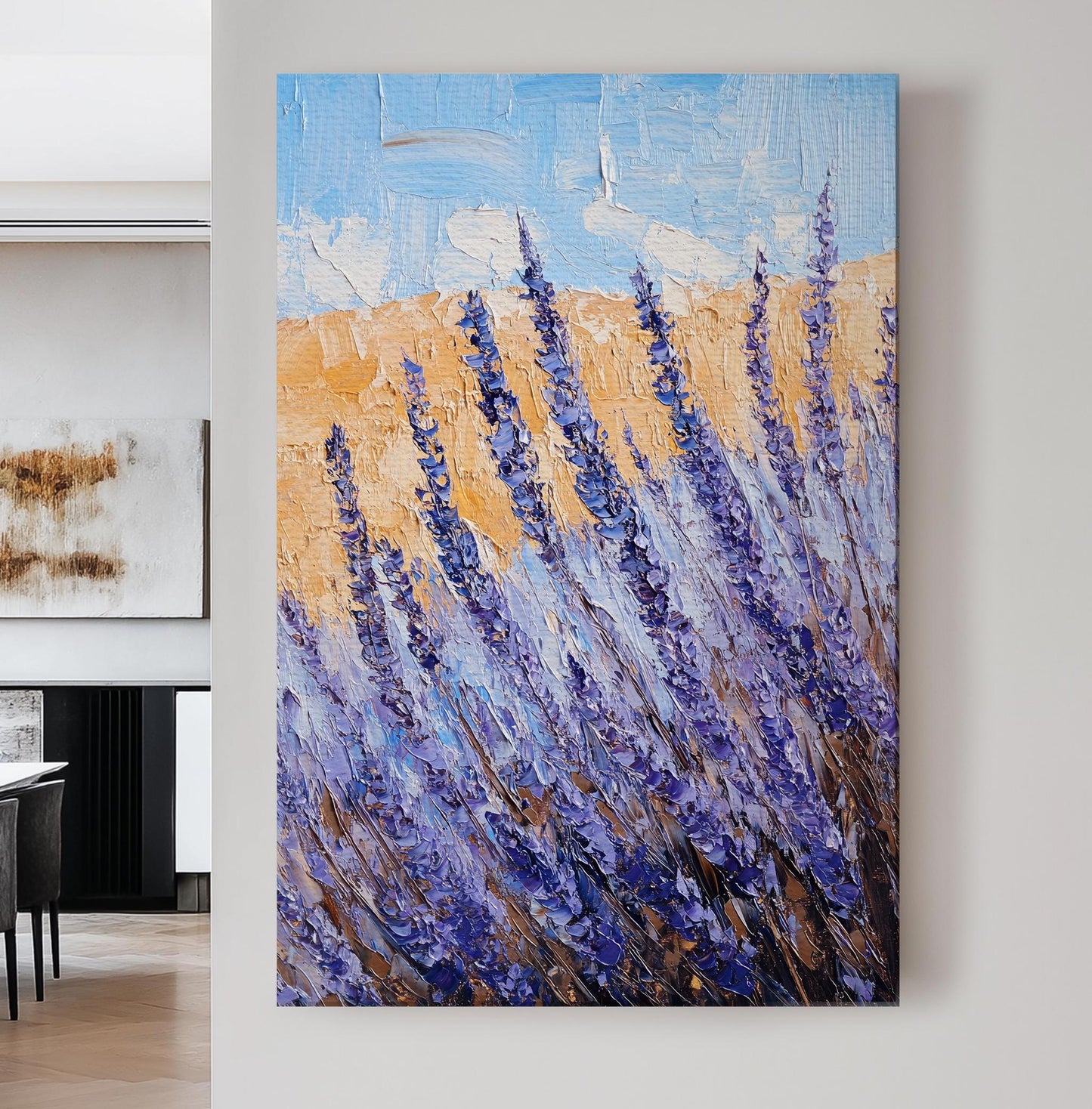 Provence Lavender Field Canvas Art | Palette Knife Impasto Print | Bohemian Wall Art For Living Room Vertical Canvas