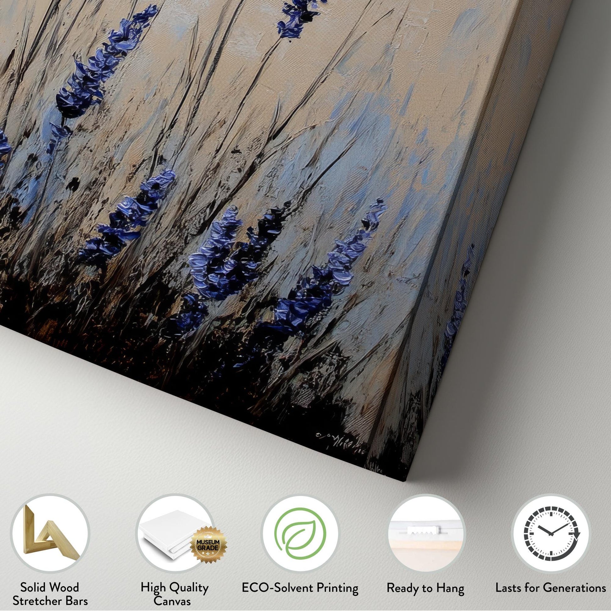 Provence Lavender Field Canvas Art | Impasto Palette Knife Print | Bohemian Wall Art For Living Room Long Vertical Art