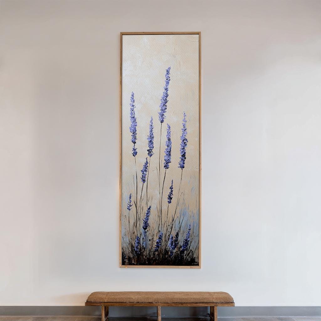 Provence Lavender Field Canvas Art | Impasto Palette Knife Print | Bohemian Wall Art For Living Room Long Vertical Art