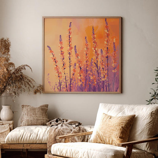 Provence Lavender Field Canvas Art | Impasto Palette Knife Print | Bohemian Chic Wall Art For Living Room Square Canvas Art
