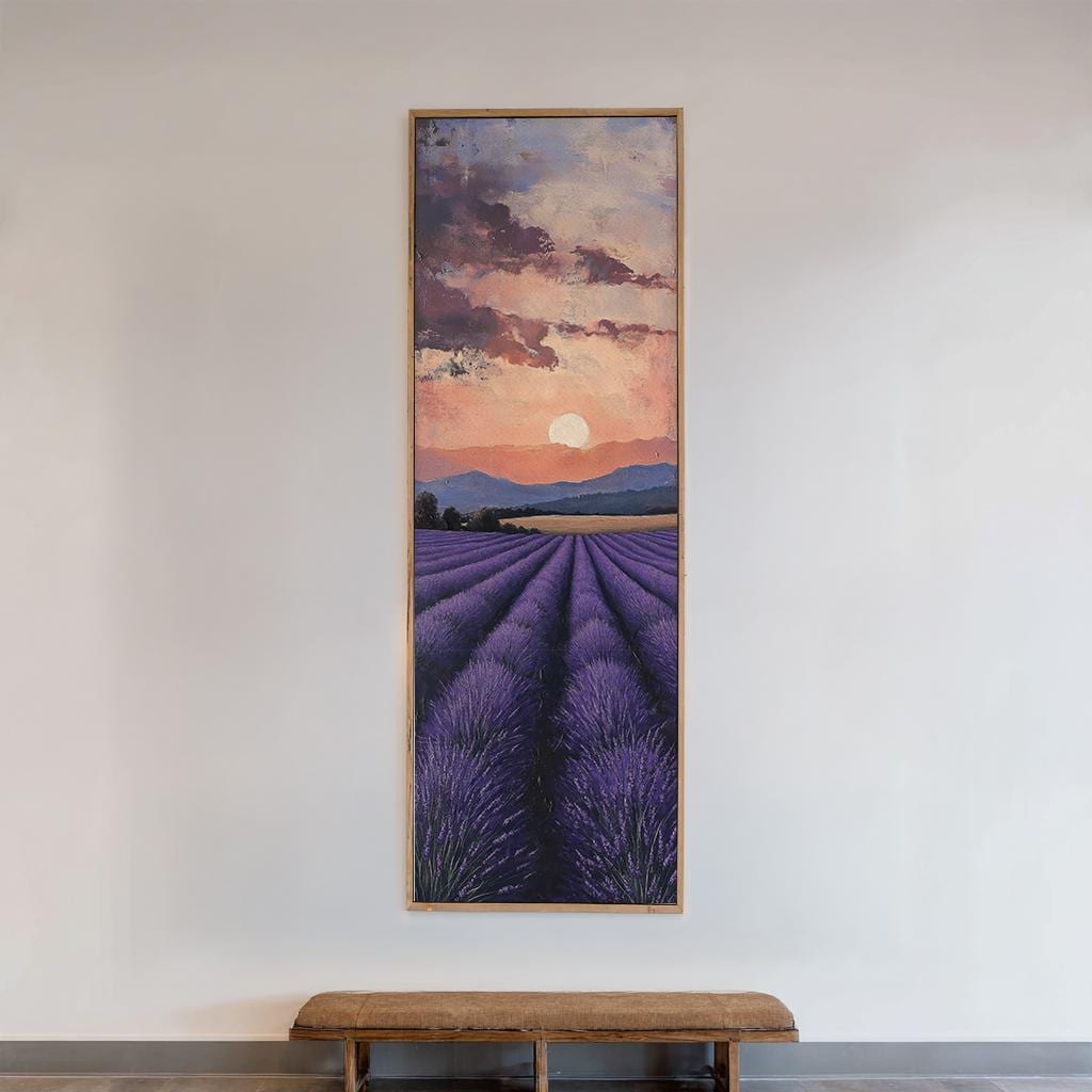 Provence Lavender Field Canvas Art | Impasto Painting Print | Bohemian Wall Art For Living Room | Twilight Amethyst Art Long Vertical Art