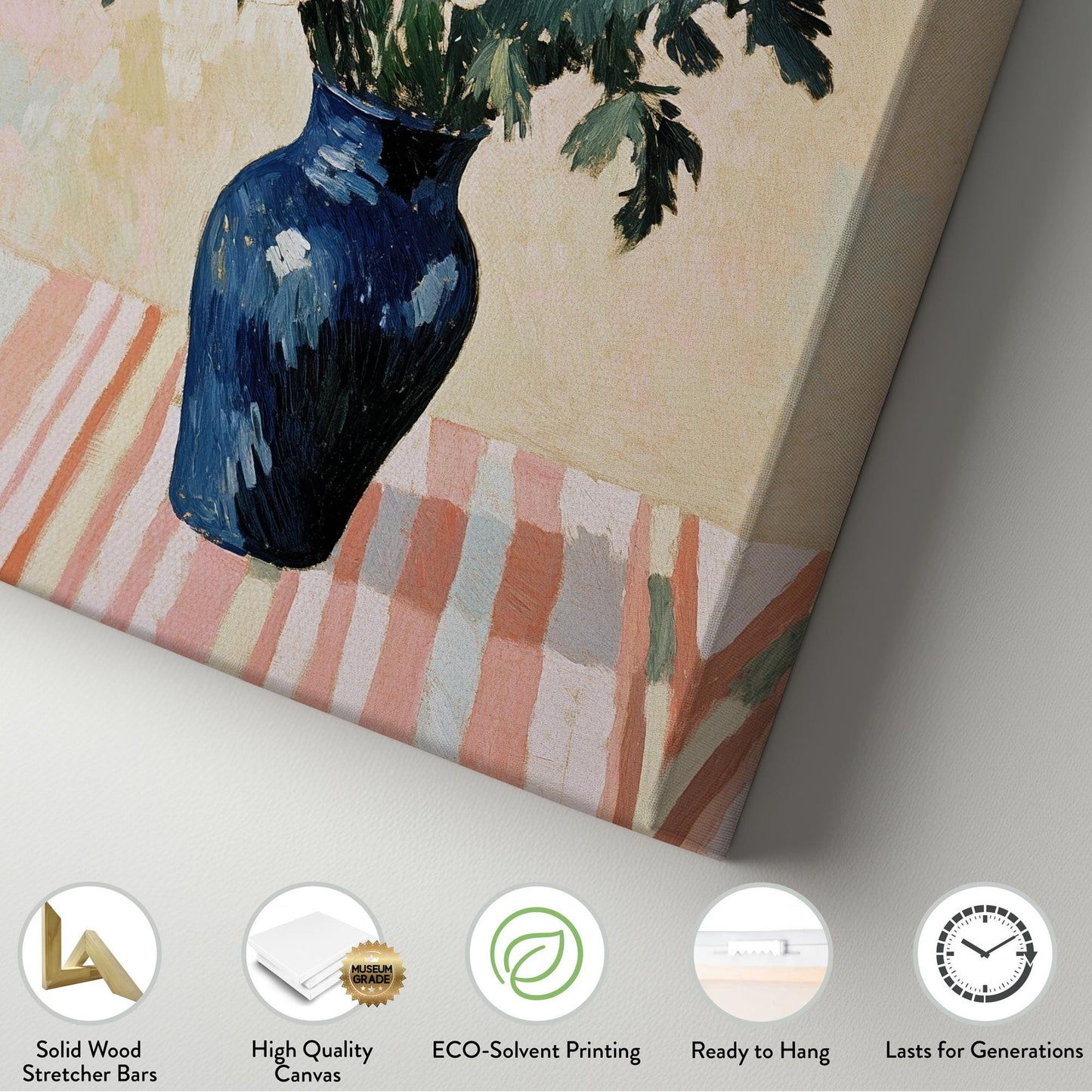 Poppy Impressionism Canvas Art | Impasto Floral Print | Coastal Farmhouse Wall Art For Dining Room | Cerulean Blue Art Vertical Canvas