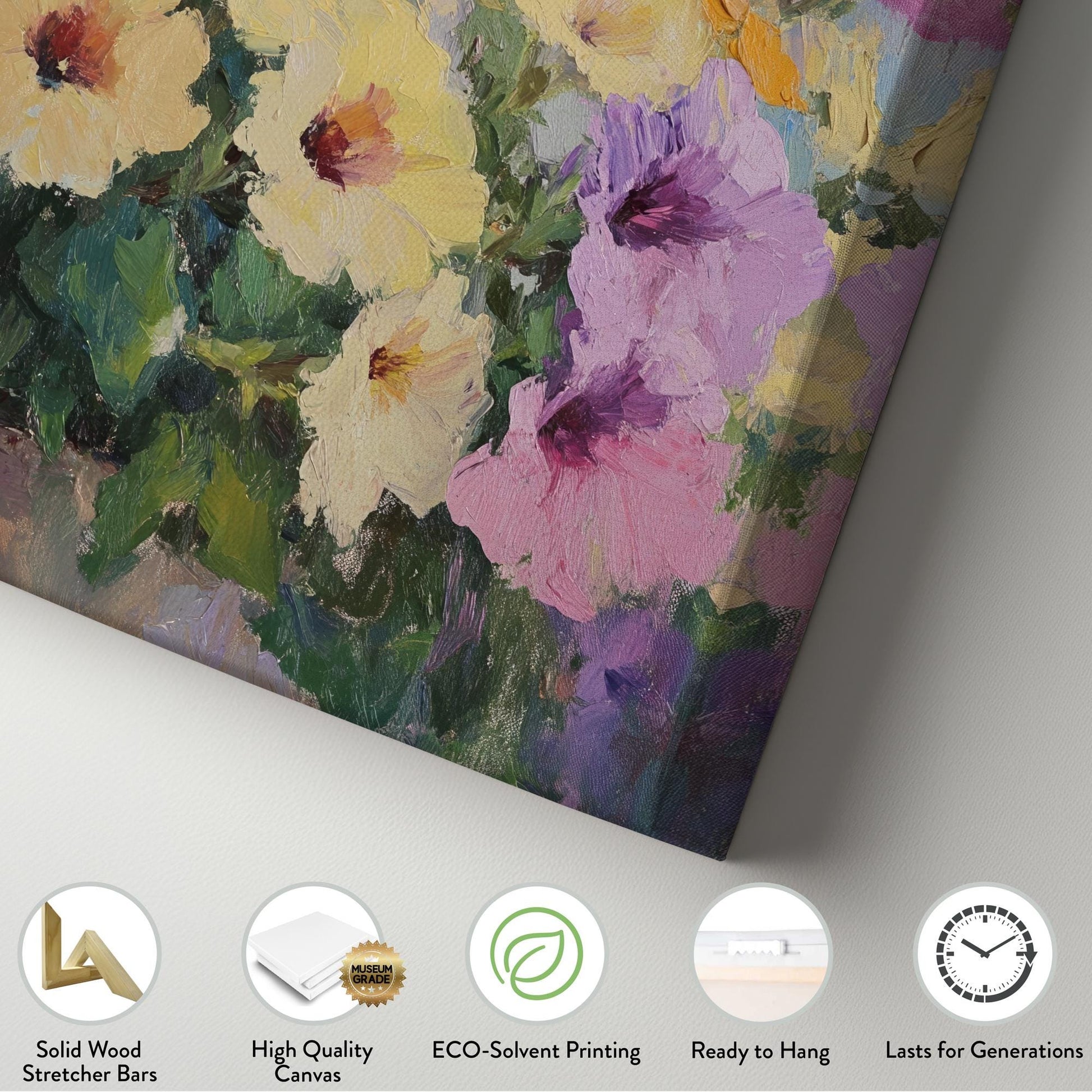 Petal Impressionism Canvas Art | Impasto Floral Print | Bohemian Wall Art For Living Room | Buttercream Lavender Art Vertical Canvas