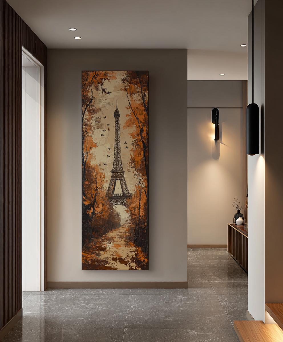 Parisian Impressionist Canvas Art | Impasto Eiffel Tower Print | Bohemian Wall Art For Living Room Long Vertical Art