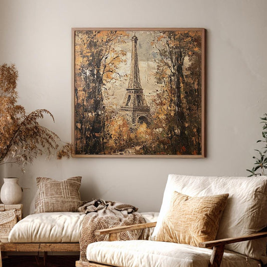 Parisian Autumn Impressionist Canvas Art | Impasto Palette Knife Print | Bohemian Wall Art For Living Room Square Canvas Art