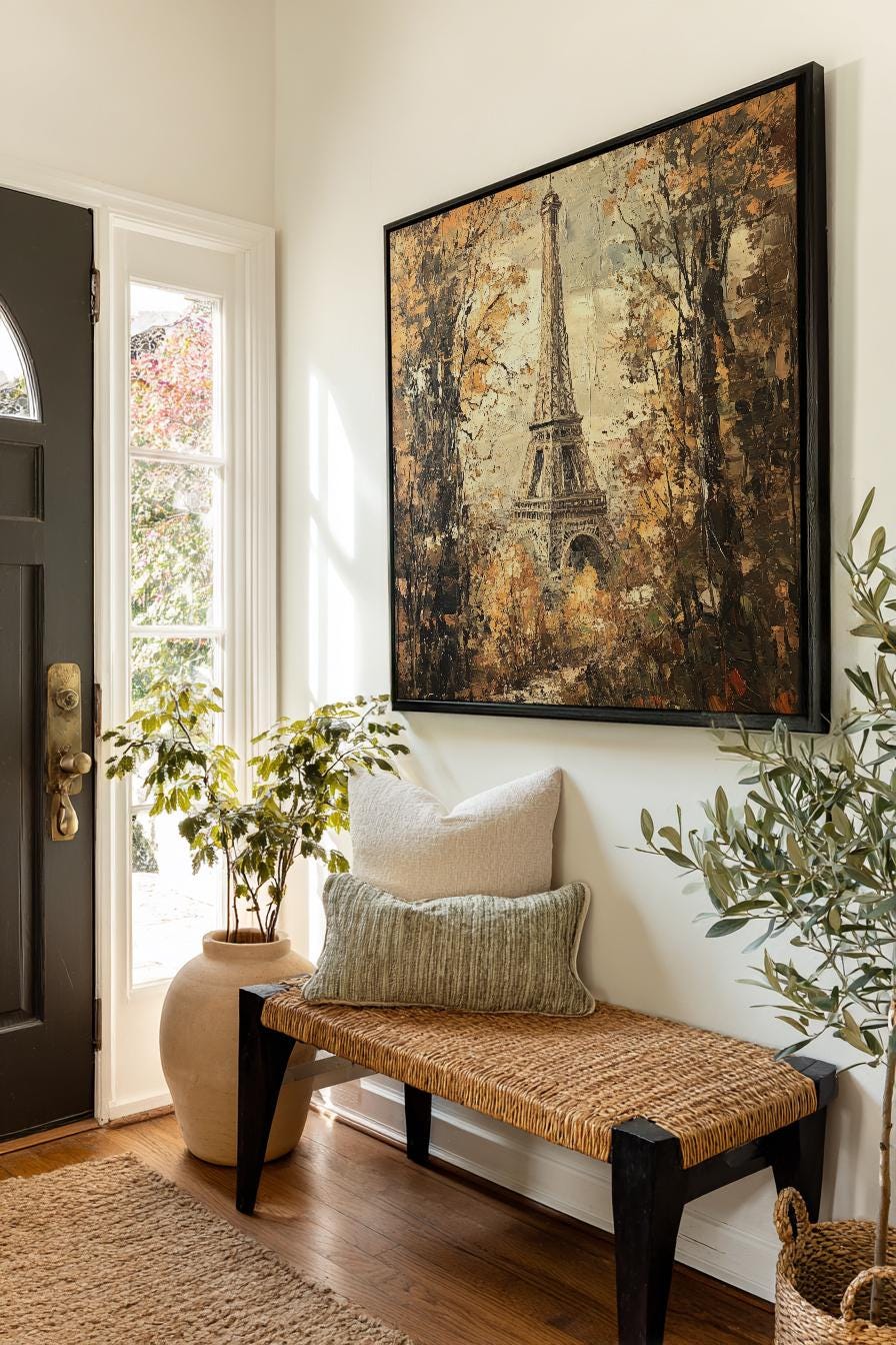 Parisian Autumn Impressionist Canvas Art | Impasto Palette Knife Print | Bohemian Wall Art For Living Room Square Canvas Art
