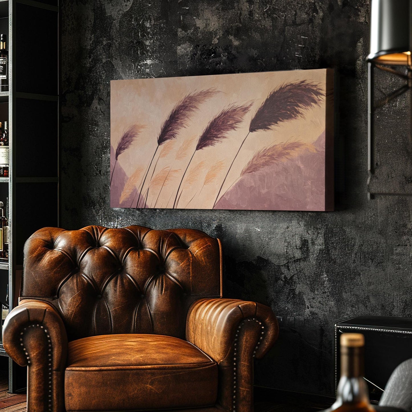 Pampas Grass Canvas Art | Impasto Print | Bohemian Wall Art For Living Room | Mauve and Blush Art | Modern Minimalist Decor Horizontal Art
