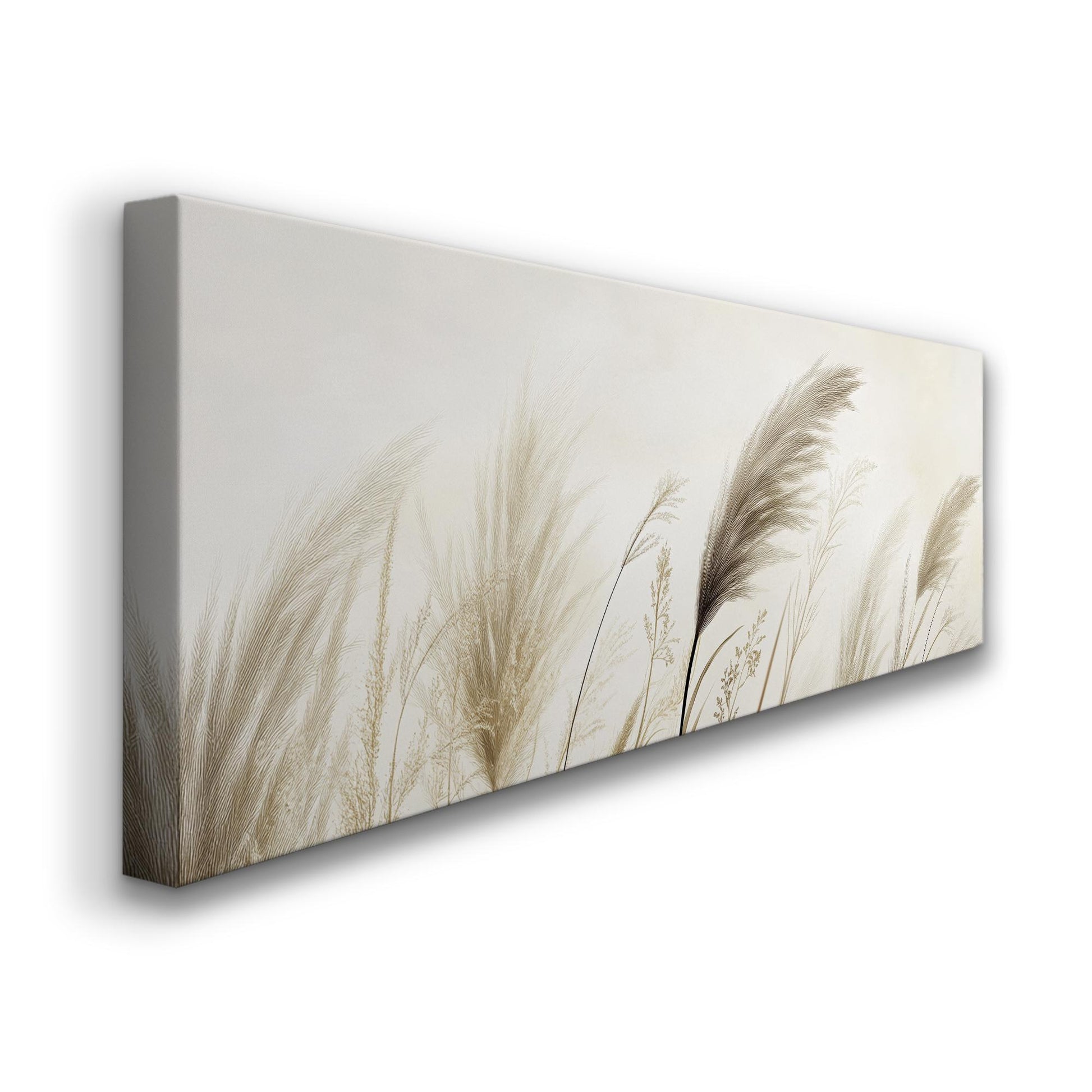 Pampas Grass Canvas Art | Botanical Line Art Print | Japandi Wall Art For Living Room | Creamy Beige Art Panoramic Wall Art