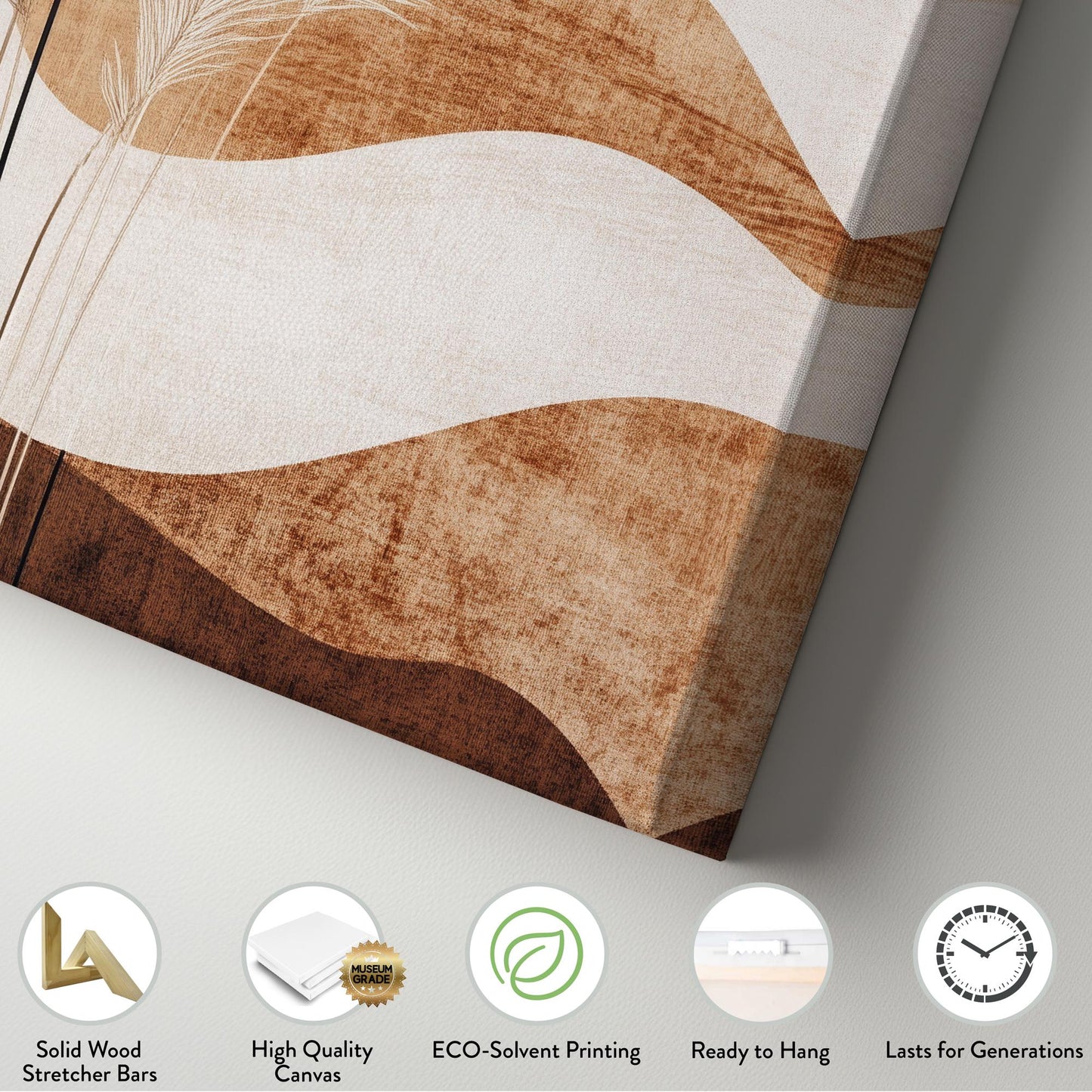 Pampas Grass Botanical Canvas Art | Abstract Line Print | Japandi Wall Art For Living Room | Cream Espresso Art Vertical Canvas