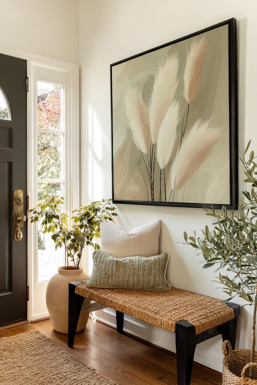 Pampas Grass Botanical Canvas Art | Abstract Impressionist Print | Bohemian Wall Art For Living Room | Creamy Beige Art Square Canvas Art