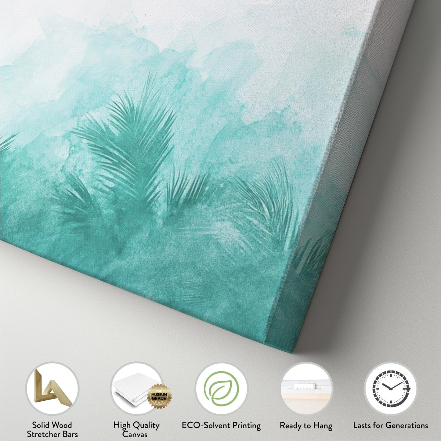 Palm Fronds Watercolor Canvas Art | Abstract Impressionism Print | Biophilic Wall Art For Living Room | Seafoam Green Art Panoramic Wall Art