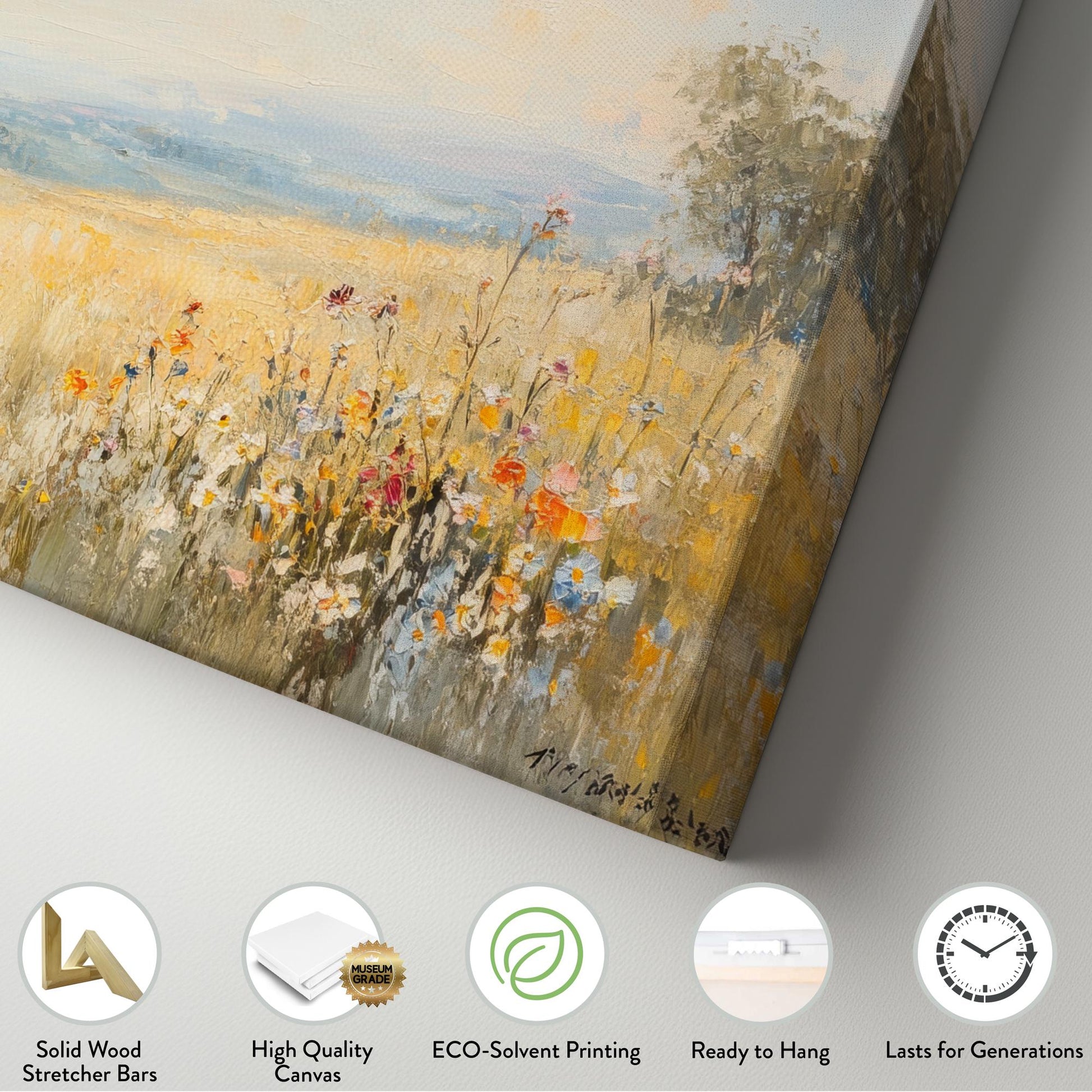 Painterly Wildflower Meadow Canvas Art | Impasto Impressionism Print | Bohemian Wall Art For Living Room Horizontal Art