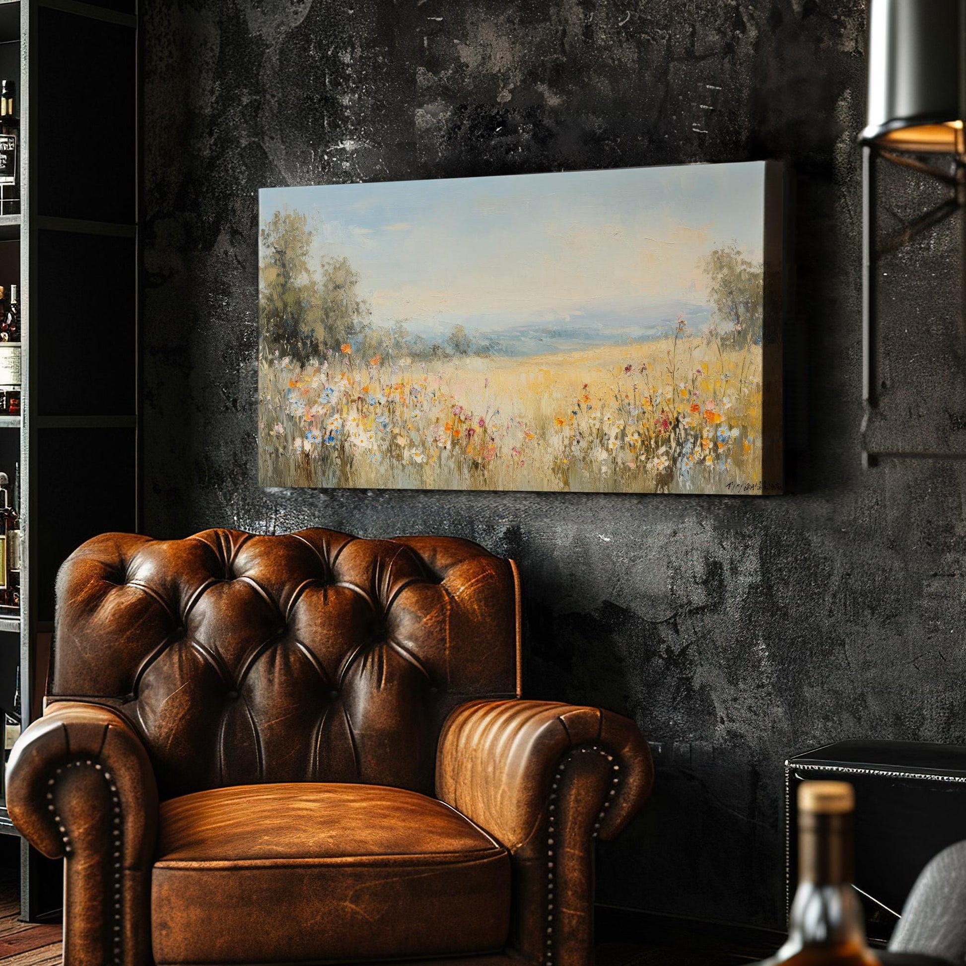 Painterly Wildflower Meadow Canvas Art | Impasto Impressionism Print | Bohemian Wall Art For Living Room Horizontal Art