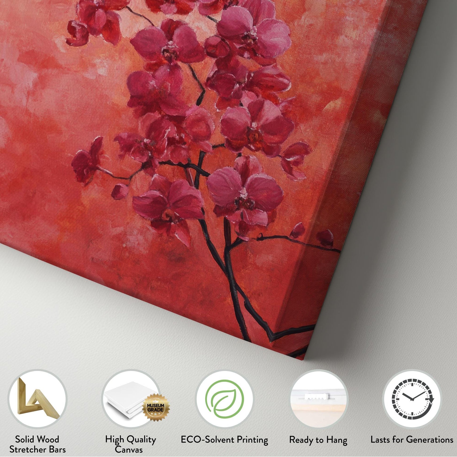 Orchid Blossom Canvas Art | Impasto Print | Bohemian Wall Art For Living Room | Coral Sunset Art | Zen Decor Vertical Canvas